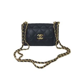 シャネル(CHANEL)の新品同様品 CHANEL シャネル チェーンショルダーバッグ ココマーク ランダム キャビアスキン ブラック ゴールド金具 中古 61406(ハンドバッグ)