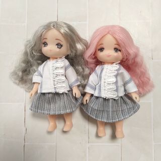 ミキちゃんマキちゃん　服セット　長袖＆スカート（ストライプグレー）(その他)