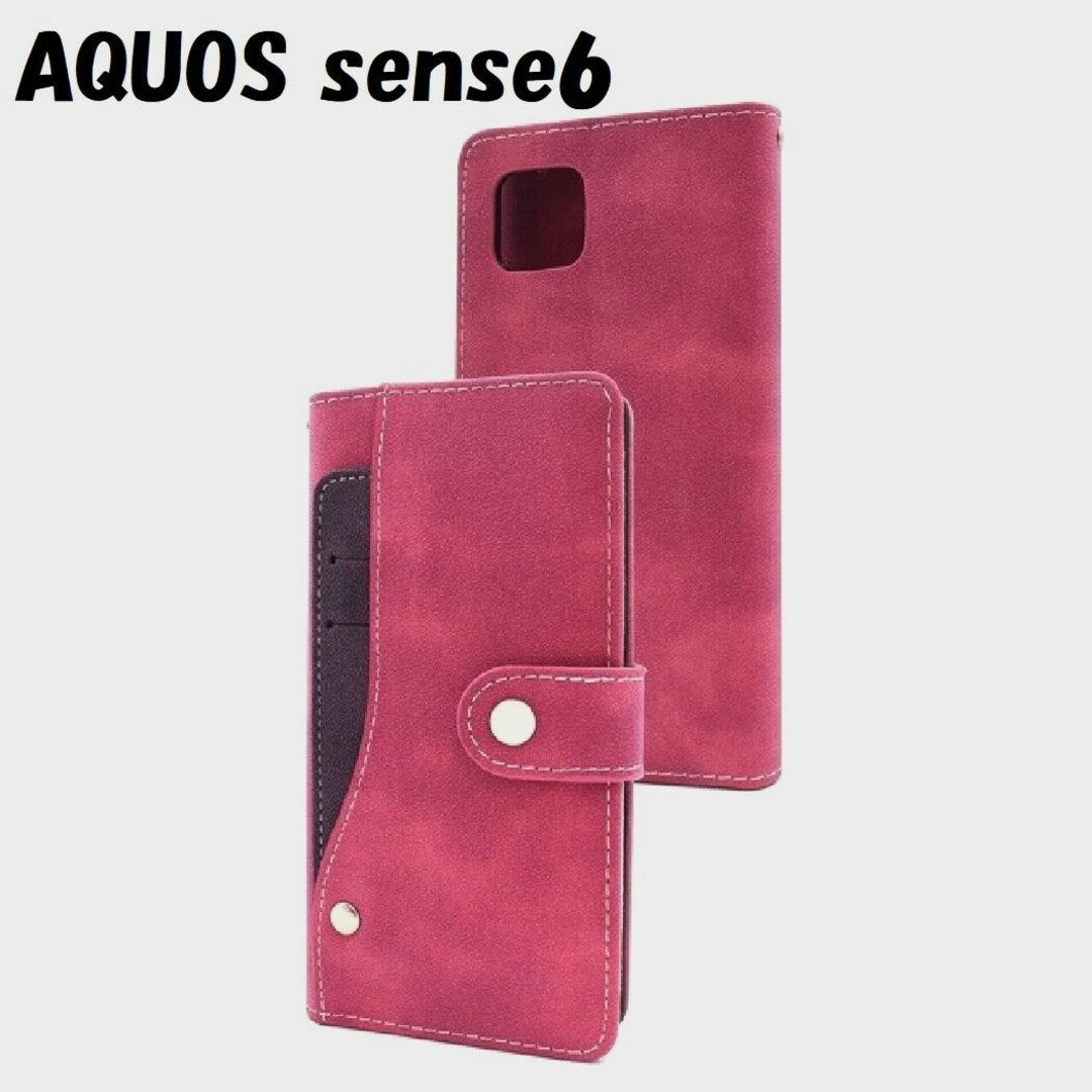 AQUOS(アクオス)のAQUOS sense6：スライド カード ホルダー付き 手帳型ケース★ピンク スマホ/家電/カメラのスマホアクセサリー(Androidケース)の商品写真