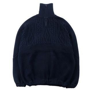 バレンシアガ(Balenciaga)の【美品】 バレンシアガ 2018年 オーバーサイズ ドライバーズニット ハイネックハーフジップセーター ケーブル リブ 切替 メンズ サイズ XS 紺 ネイビー BALENCIAGA(ニット/セーター)