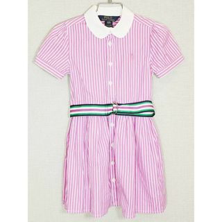 ラルフローレン(Ralph Lauren)の[ラルフローレン/Ralph Lauren]110cm ベルト付半袖シャツワンピース ピンク×白【中古】子供服 キッズ kids 女の子 夏 216032 onepi(ワンピース)