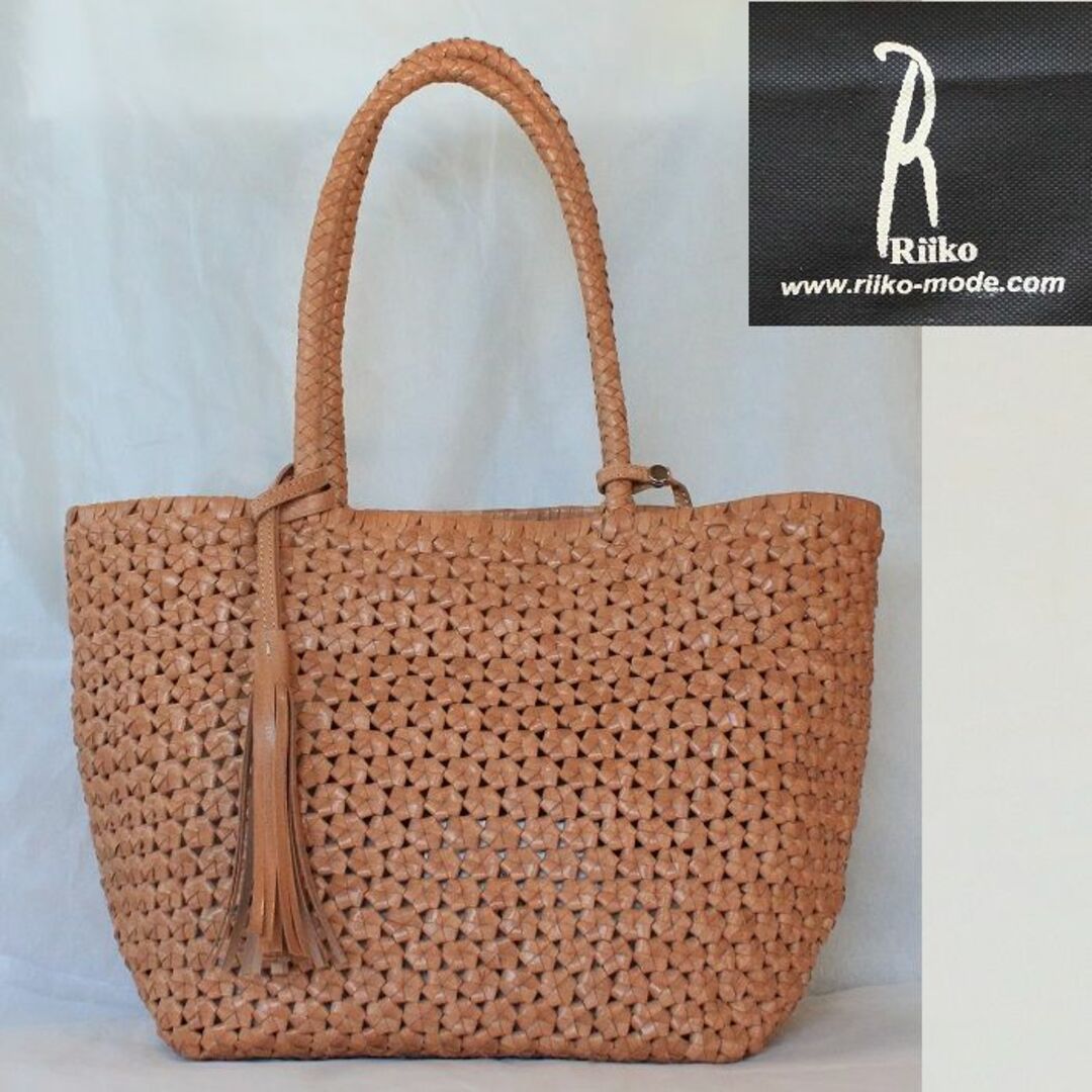 Riiko ＊美品＊　レザー六角花網みトートバッグ　チャーム、ポーチ付き
