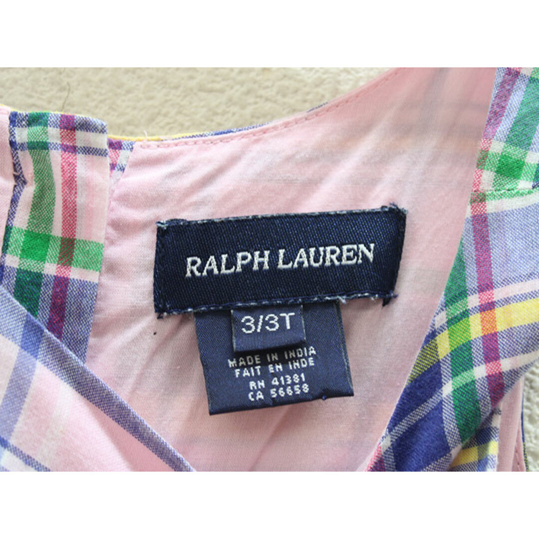 Ralph Lauren(ラルフローレン)の▲ラルフローレン/Ralph Lauren▲100cm(3) ノースリーブワンピース ピンク×ブルー系 チェック【中古】子供服 キッズ kids 女の子 夏 426032 onepi キッズ/ベビー/マタニティのキッズ服女の子用(90cm~)(ワンピース)の商品写真