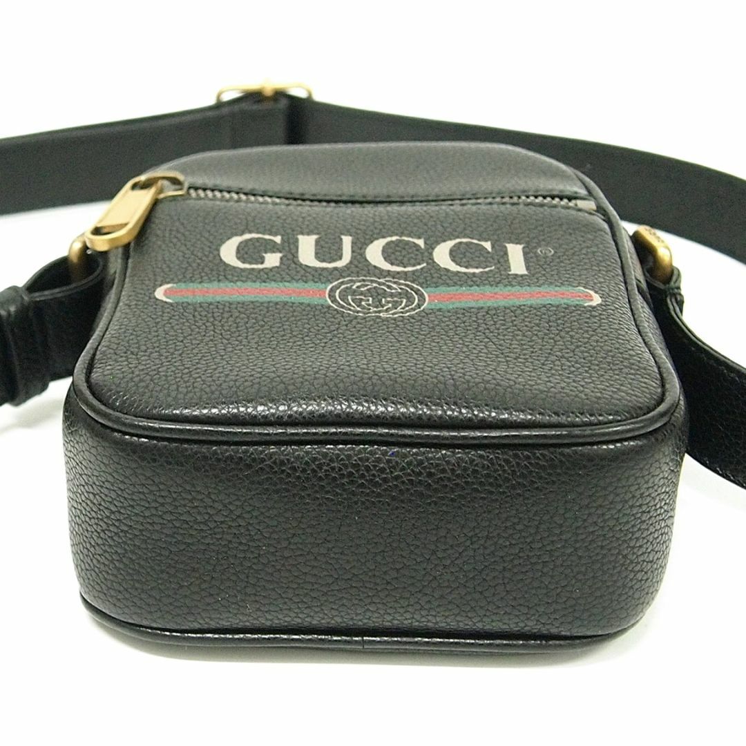 Gucci(グッチ)のG12-5 GUCCI グッチ ロゴ プリント メッセンジャーバッグ 574803 ショルダーバッグ レザー メンズ レディース ブラック  メンズのバッグ(ショルダーバッグ)の商品写真