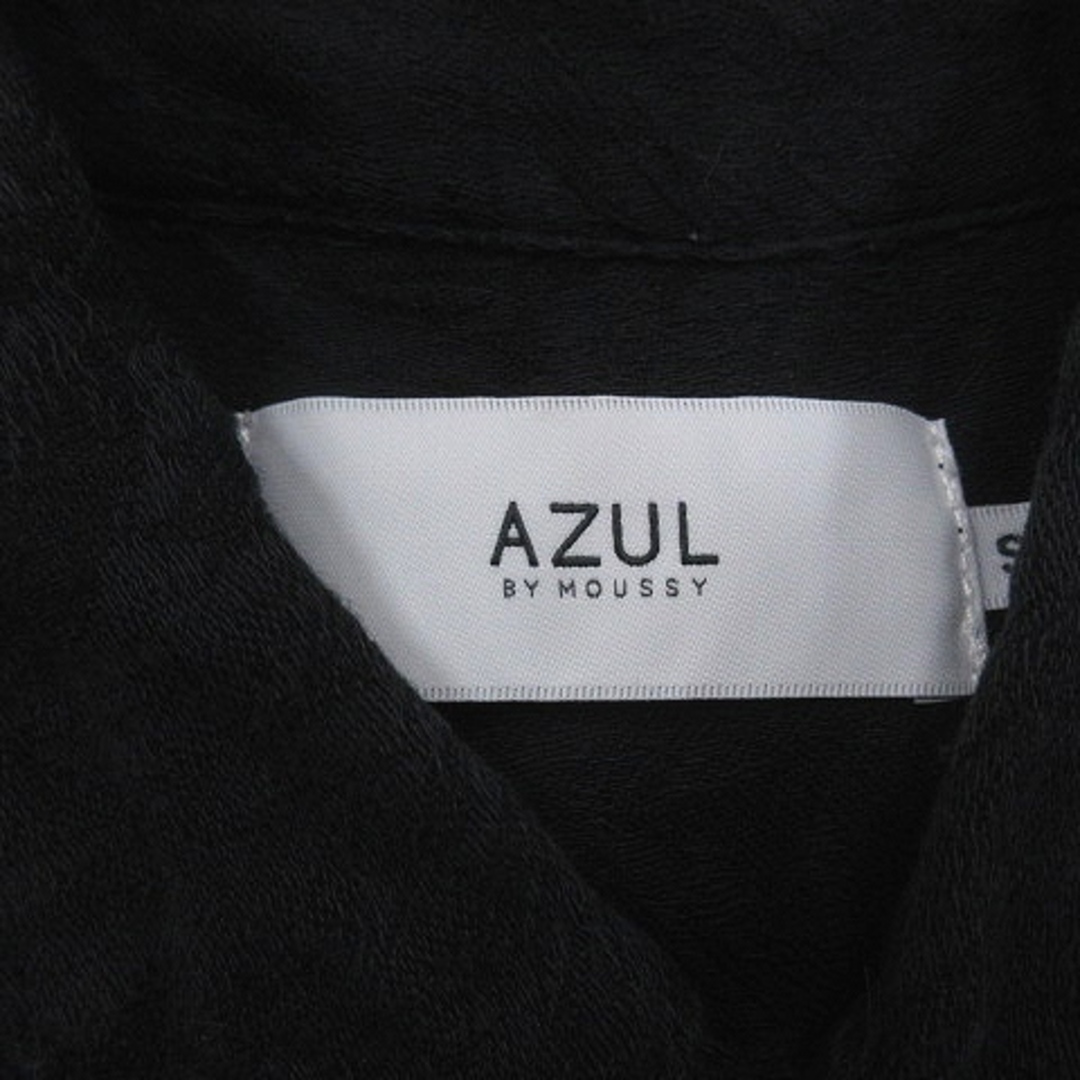 AZUL by moussy(アズールバイマウジー)のアズールバイマウジー ステンカラーシャツ リーフ柄 麻混 リネン混 半袖 S 黒 メンズのトップス(シャツ)の商品写真