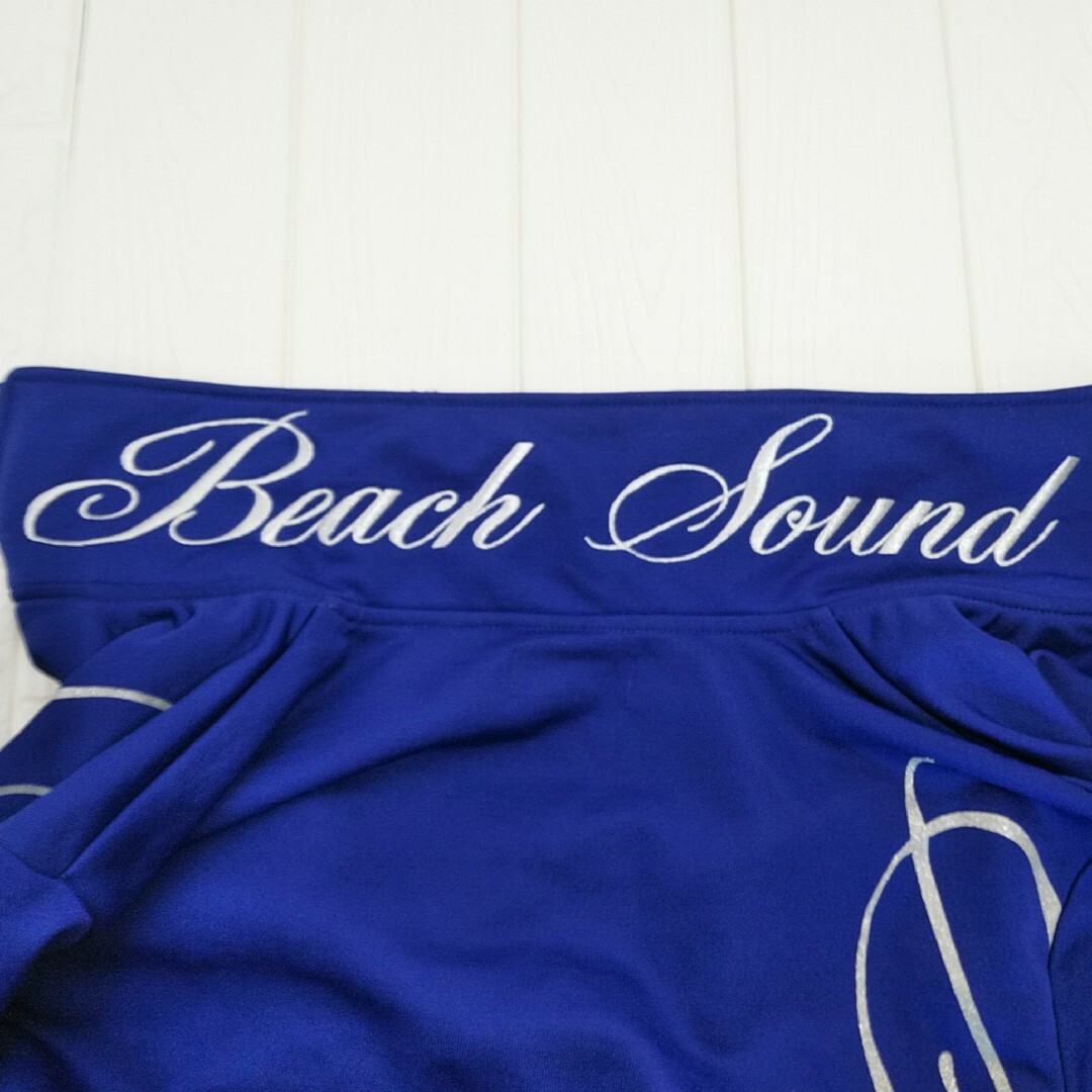 BEACH SOUND(ビーチサウンド)の【古着】トラックジャケット M 刺繍 ラメ ダブルジップ 光沢 青 リブライン レディースのトップス(その他)の商品写真