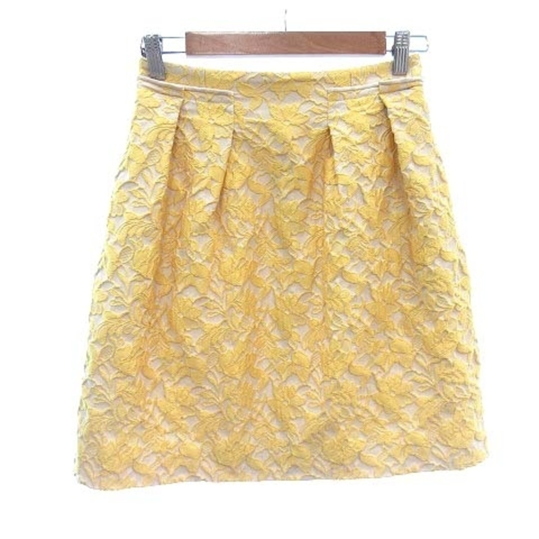 Ballsey(ボールジィ)のボールジー トゥモローランド 台形スカート ミニ タック 刺繍 花柄 36 黃 レディースのスカート(ミニスカート)の商品写真