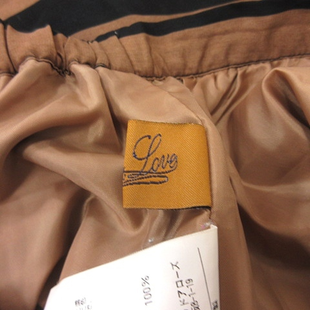 ロッタラブ フレアスカート ギャザー ひざ丈 ボーダー 茶 黒  レディースのスカート(ひざ丈スカート)の商品写真