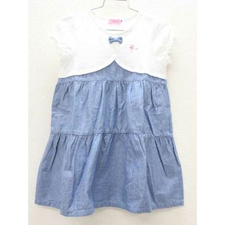 ▽ミキハウスホットビスケッツ/MIKI HOUSE HOT BISCUITS▽110cm 半袖ワンピース 白×インディゴブルー【中古】子供服 キッズ kids 女の子 夏 317022 onepi