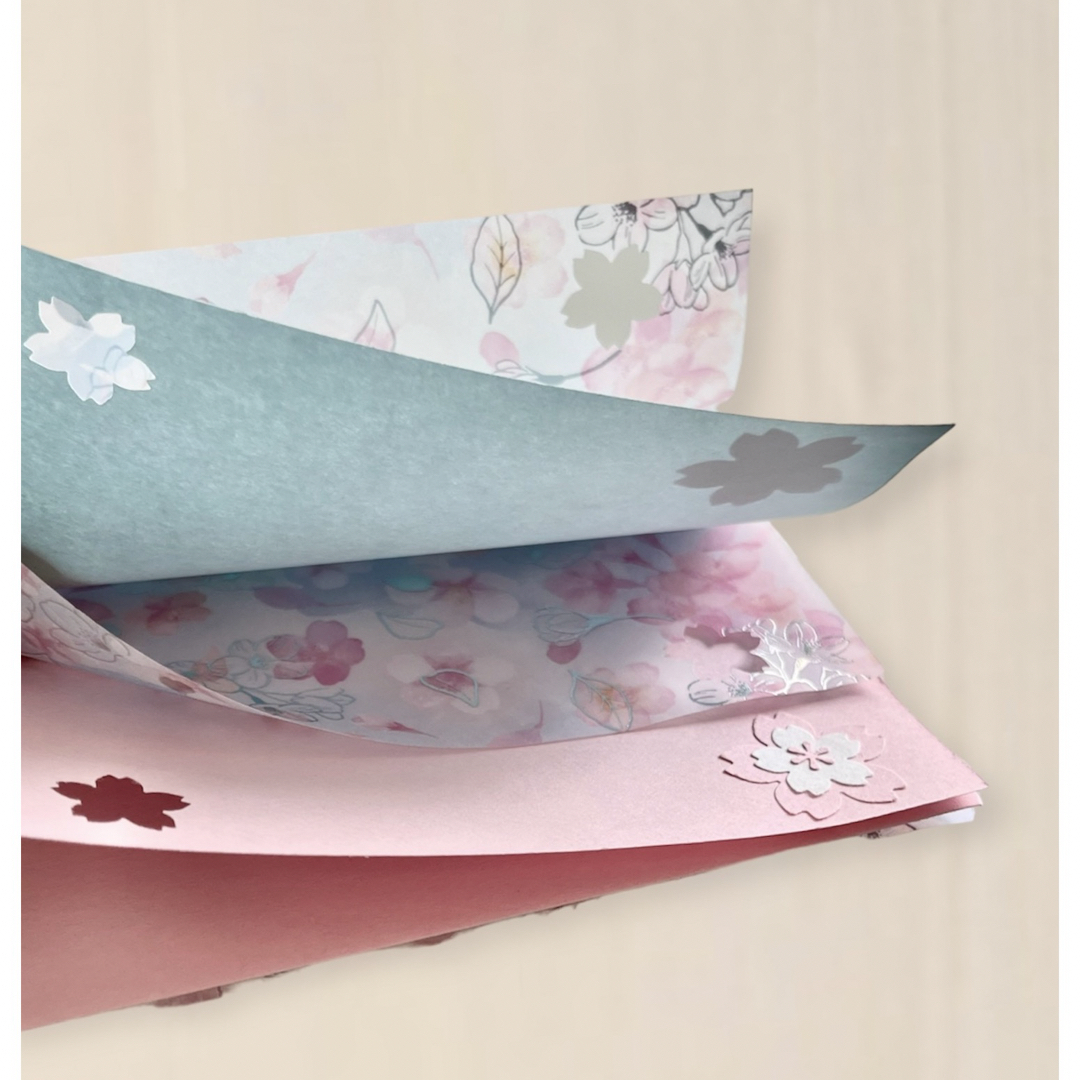 ペーパークラフト　桜I メッセージカード5枚 B7 OPP袋付　ハンドメイド ハンドメイドの文具/ステーショナリー(カード/レター/ラッピング)の商品写真