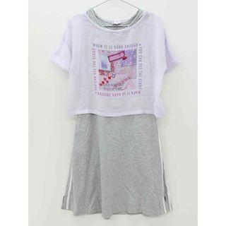 メゾピアノ(mezzo piano)の▲メゾピアノ/mezzo piano▲160cm(L) 半袖Tシャツ/半袖カットソー＆ノースリーブワンピースセット 紫＆グレー【中古】子供服 キッズ kids ジュニア 女の子 夏 026022 onepi(ワンピース)