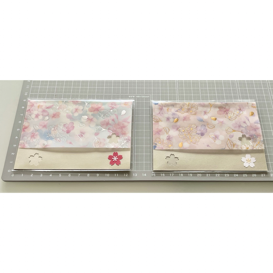 ペーパークラフト　桜J メッセージカード5枚 B7 OPP袋付　ハンドメイド ハンドメイドの文具/ステーショナリー(カード/レター/ラッピング)の商品写真