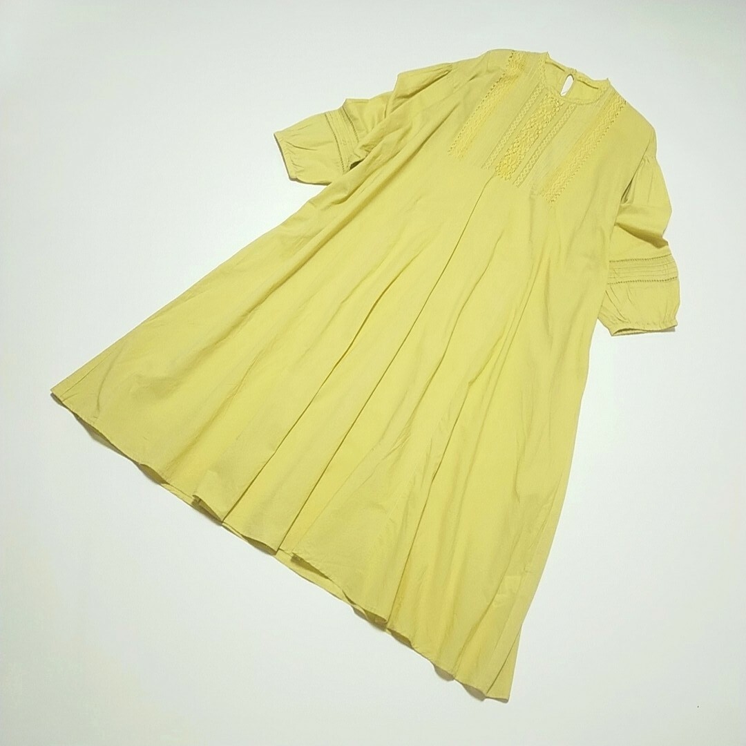 CRAFT STANDARD BOUTIQUE(クラフトスタンダードブティック)の新品　クラフトスタンダードブティック　インド綿コットンレースワンピース　黄色 レディースのワンピース(ロングワンピース/マキシワンピース)の商品写真