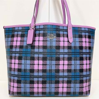 コーチ(COACH)の☆美品☆送料無料☆COACHコーチチェック柄PVC×レザートートバッグ☆(トートバッグ)