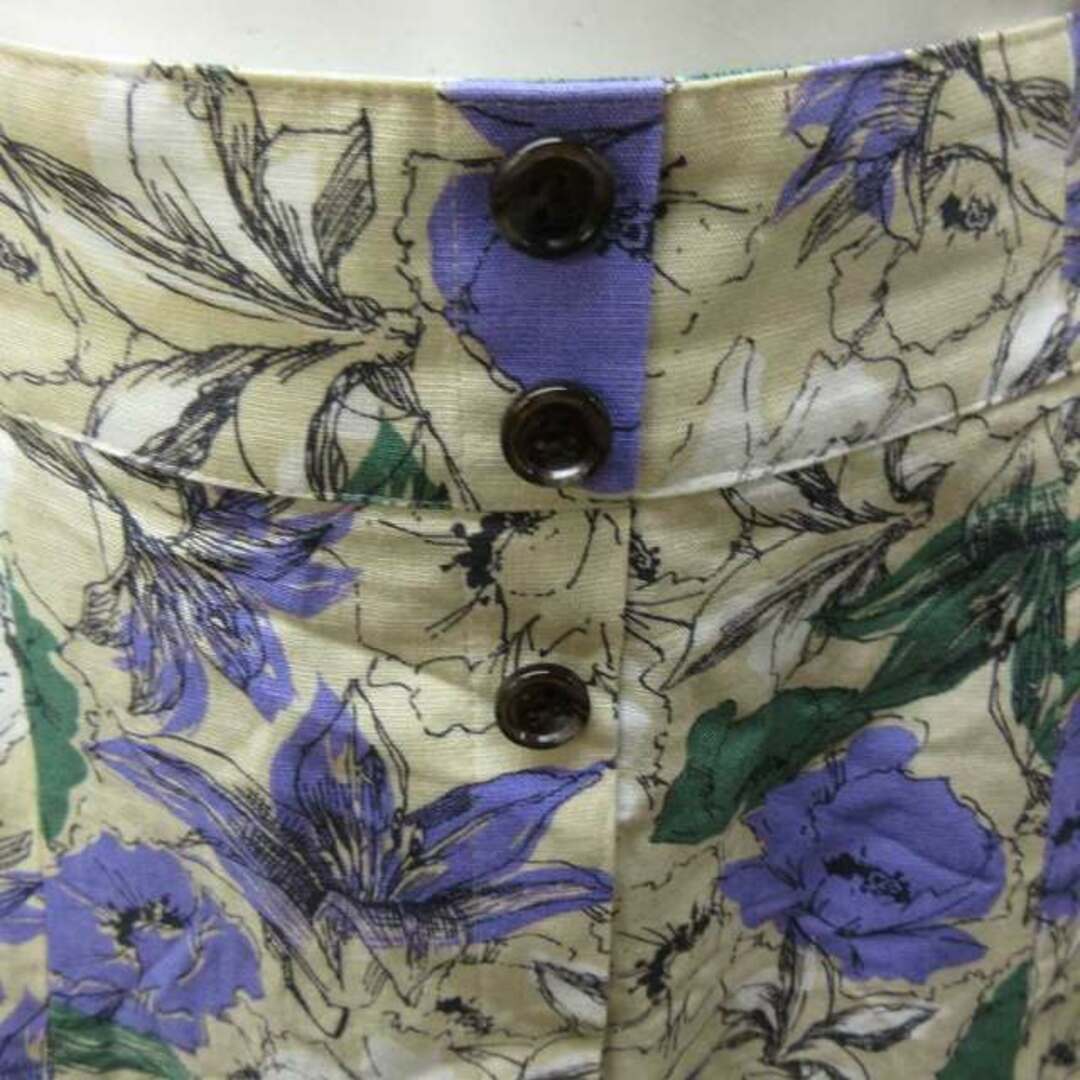 JUSGLITTY(ジャスグリッティー)のジャスグリッティー 美品 近年 フレア スカート 花柄 ボタン リネン混 紫 1 レディースのスカート(ロングスカート)の商品写真
