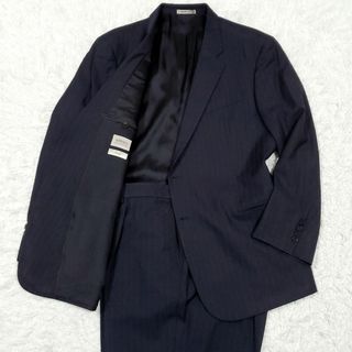 ARMANI COLLEZIONI - 極美品 2XL アルマーニコレツィオーニ シルク ウール スーツ 紺 ストライプ