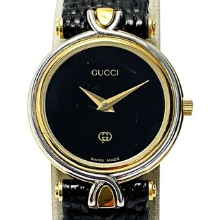 グッチ(Gucci)の☆☆GUCCI グッチ クォーツ 4500L ゴールド レザー ステンレススチール 黒文字盤 レディース 腕時計(腕時計)