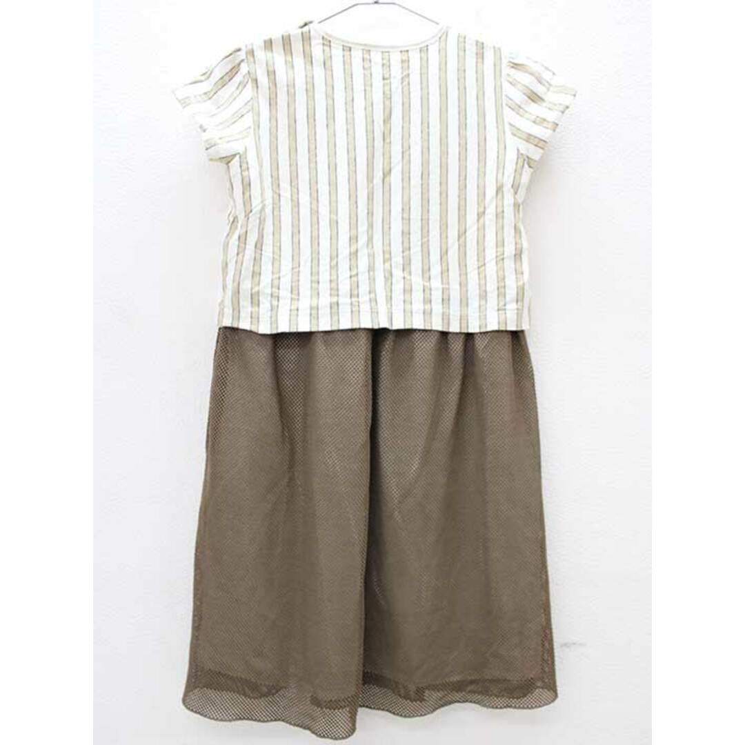 SHIPS(シップス)の▽シップス/SHIPS kids▽140cm 半袖ワンピース オフホワイト×茶系 ストライプ【中古】子供服 キッズ kids ジュニア 女の子 夏 516022 onepi キッズ/ベビー/マタニティのキッズ服女の子用(90cm~)(ワンピース)の商品写真