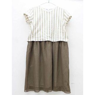 ▽シップス/SHIPS kids▽140cm 半袖ワンピース オフホワイト×茶系 ストライプ【中古】子供服 キッズ kids ジュニア 女の子 夏 516022 onepi