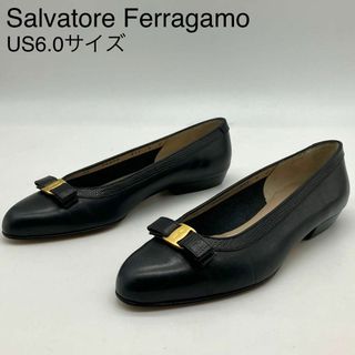 サルヴァトーレフェラガモ(Salvatore Ferragamo)の★未使用級 フェラガモ フラットパンプス ヴァラ リボン ブラック US6.0(ハイヒール/パンプス)