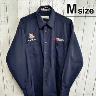 シャツ(shirts)のUSA古着　ワークシャツ　M　ネイビー　長袖　企業ロゴ　刺繍　レギュラーカラー(シャツ)