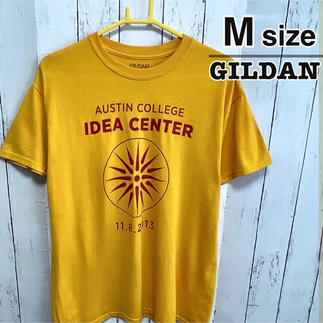 GILDAN(ギルタン)のUSA古着　GILDAN　Tシャツ　イエロー　黄色　マスタード　プリント　ロゴ メンズのトップス(Tシャツ/カットソー(半袖/袖なし))の商品写真