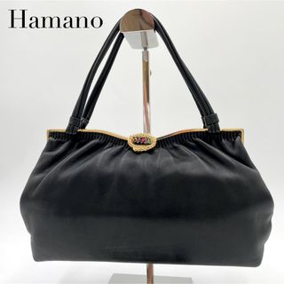 ハマノヒカクコウゲイ(濱野皮革工藝/HAMANO)の美品　ハマノ　フォーマルバッグ　ラムレザー　ゴブラン　ハンドバッグ　ゴールド金具(ハンドバッグ)