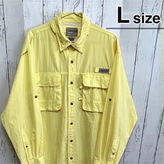 シャツ(shirts)のUSA古着　フィッシングシャツ　ナイロン　L　イエロー　黄色　無地　長袖　90s(シャツ)