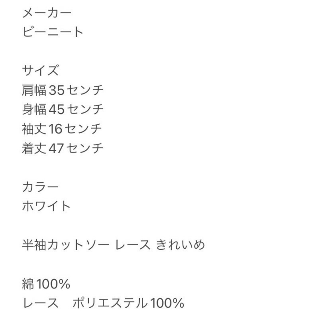 ビーニート Ｆ 半袖カットソー レース きれいめコーデ オフィス ホワイト レディースのトップス(カットソー(半袖/袖なし))の商品写真