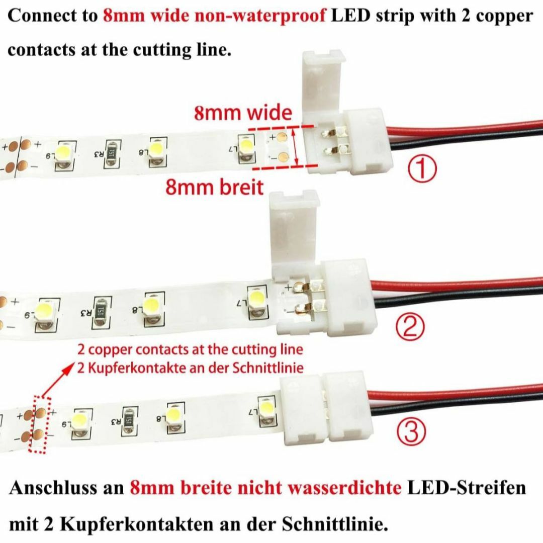 LEDテープ 延長用ケーブル コネクタ 8mm 3528 SMD 単色用 片側半 自動車/バイクの自動車(車内アクセサリ)の商品写真