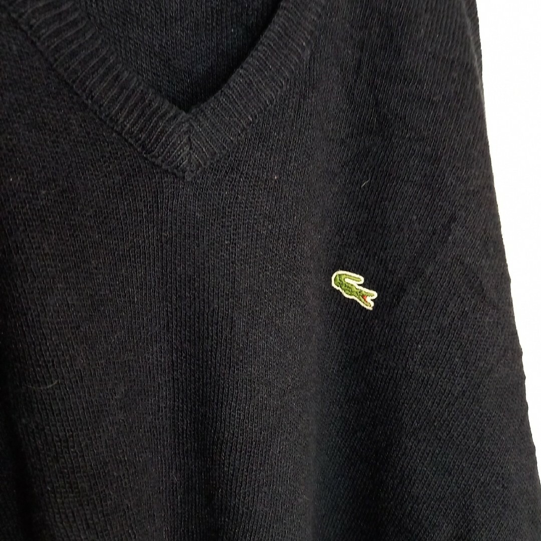 LACOSTE(ラコステ)のラコステ　Vネック　ウールニット　長袖　刺繍ロゴ　ユーロ古着　ネイビー　L メンズのトップス(ニット/セーター)の商品写真