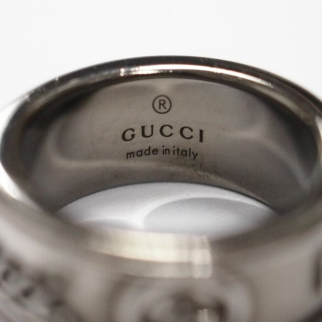 Gucci(グッチ)のN241-133 グッチ 筆記体 ロゴ リング Ag925 インターロッキング G MADE IN ITALY シルバー 指輪 表記 サイズ 8 メンズ アクセサリー メンズのアクセサリー(リング(指輪))の商品写真