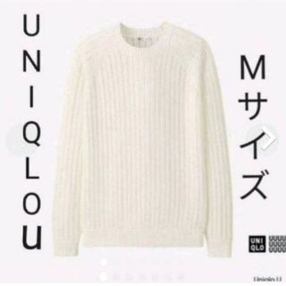 ユニクロ(UNIQLO)のUNIQLOu　スーピマコットンリブクルーネックセーター　Mサイズ　オフホワイト(Tシャツ/カットソー(七分/長袖))