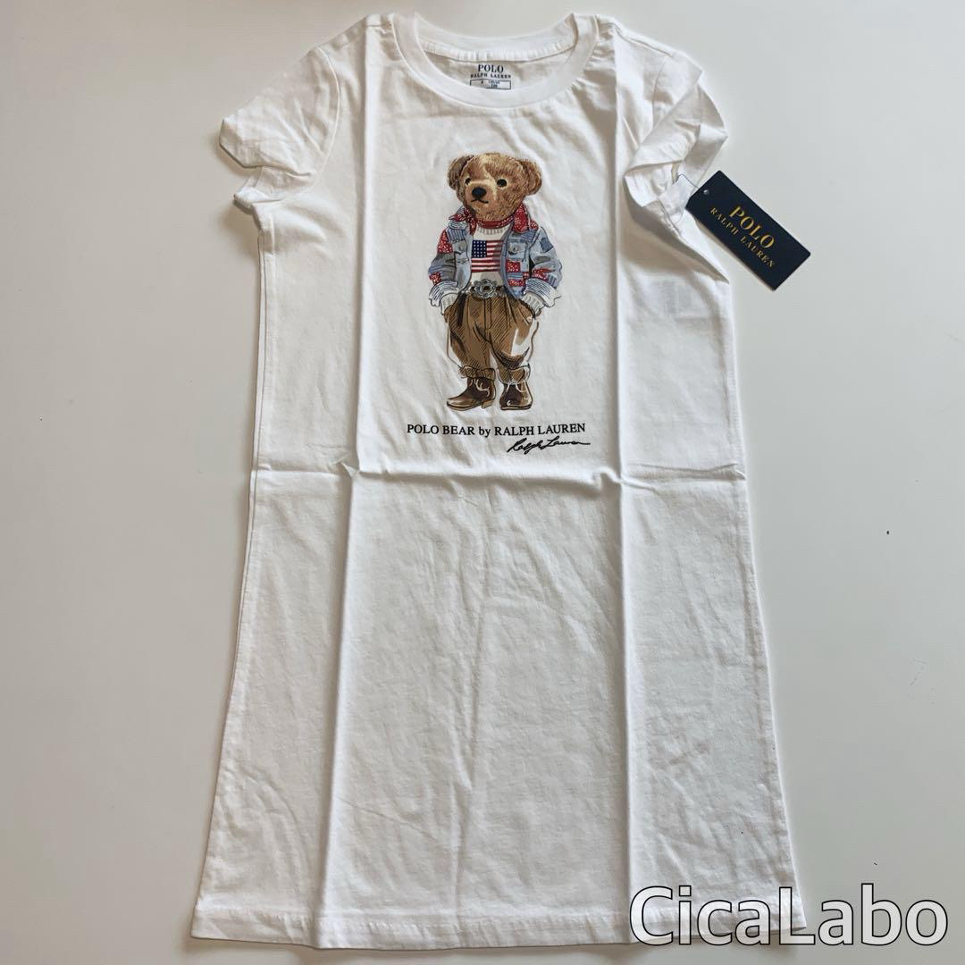 Ralph Lauren(ラルフローレン)の【新品】ラルフローレン ポロベア ジャンパー Tシャツ ワンピース ホワイト 6 キッズ/ベビー/マタニティのキッズ服女の子用(90cm~)(ワンピース)の商品写真