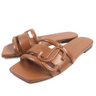 ジミーチュウ(JIMMY CHOO)の未使用品 JIMMY CHOO ジミーチュウ LARAN FLAT ララン レザー JCロゴ オープントゥ フラット サンダル ブラウン 37 箱・保存袋付き スペイン製 レディース(サンダル)