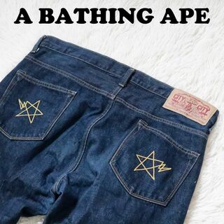 A BATHING APE - A BATHING APE デニムパンツ ベイプスター スター刺繍 サイズL