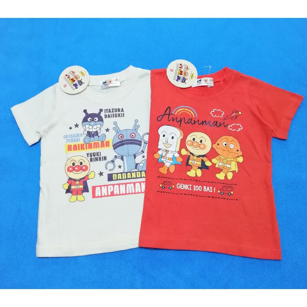 アンパンマン(アンパンマン)の新品　90cm　アンパンマン　男の子半袖Ｔシャツ2枚セット　3キャラR×だだんだ キッズ/ベビー/マタニティのキッズ服男の子用(90cm~)(Tシャツ/カットソー)の商品写真