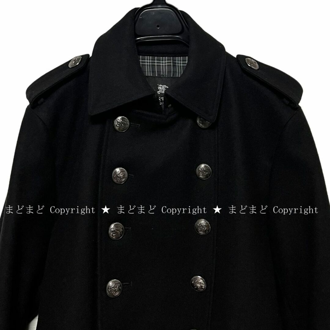 BURBERRY BLACK LABEL(バーバリーブラックレーベル)のバーバリーブラックレーベル 裏地チェック 銀ボタン ナポレオン コート M 黒 メンズのジャケット/アウター(ピーコート)の商品写真