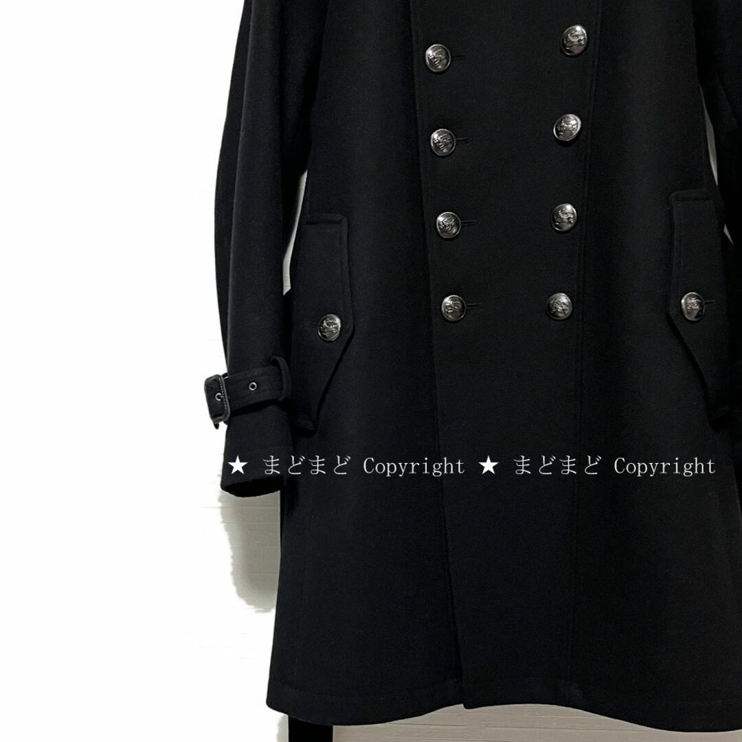 BURBERRY BLACK LABEL(バーバリーブラックレーベル)のバーバリーブラックレーベル 裏地チェック 銀ボタン ナポレオン コート M 黒 メンズのジャケット/アウター(ピーコート)の商品写真