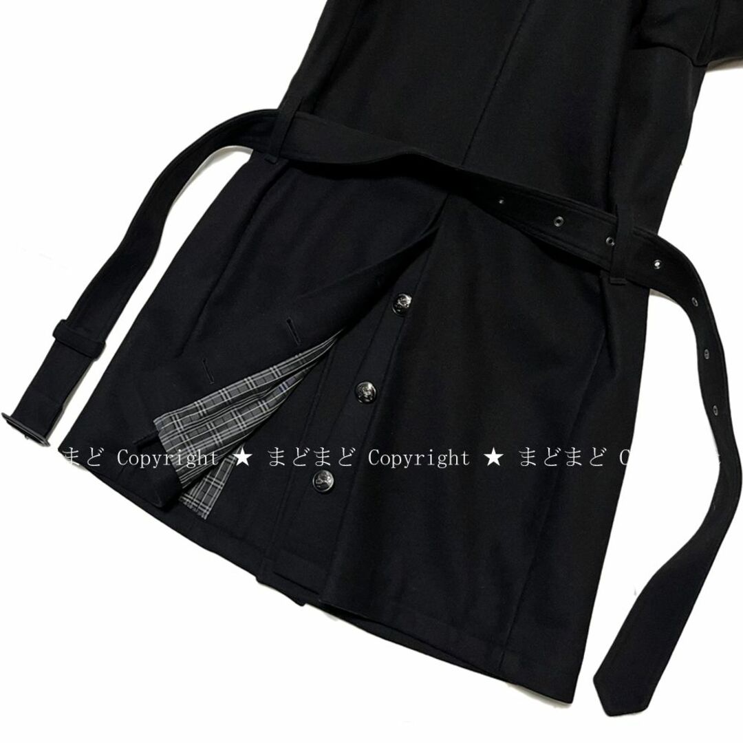 BURBERRY BLACK LABEL(バーバリーブラックレーベル)のバーバリーブラックレーベル 裏地チェック 銀ボタン ナポレオン コート M 黒 メンズのジャケット/アウター(ピーコート)の商品写真