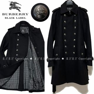 バーバリーブラックレーベル(BURBERRY BLACK LABEL)のバーバリーブラックレーベル 裏地チェック 銀ボタン ナポレオン コート M 黒(ピーコート)