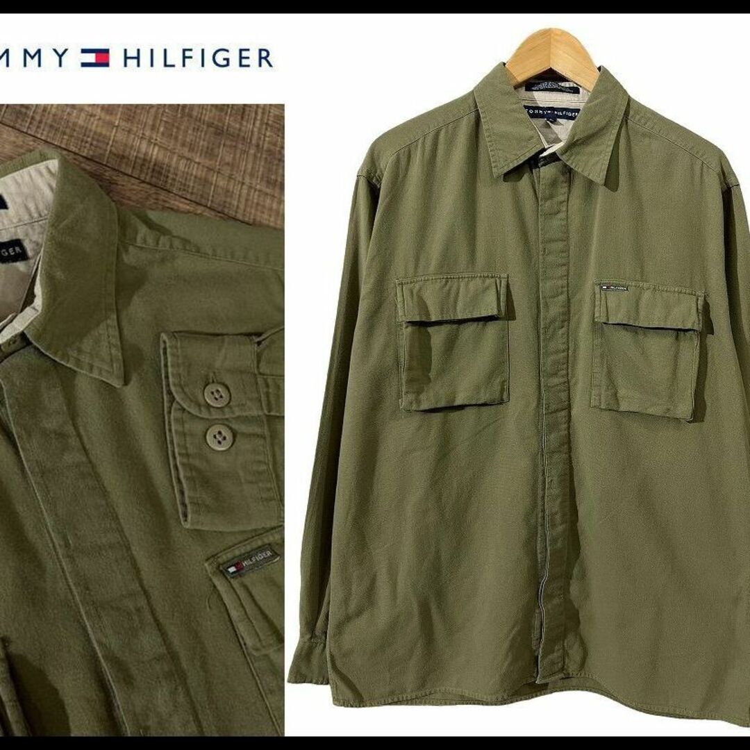 TOMMY HILFIGER(トミーヒルフィガー)のG② トミーヒルフィガー フラップポケット コットン ミリタリー シャツ L メンズのトップス(シャツ)の商品写真