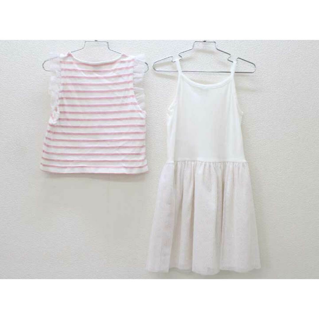 PETIT BATEAU(プチバトー)の▽プチバトー/PETIT BATEAU▽128cm 半袖カットソー×キャミソールワンピースセット 白×ピンク＆白×ゴールド【中古】子供服 キッズ kids 女の子 夏 515032 onepi キッズ/ベビー/マタニティのキッズ服女の子用(90cm~)(ワンピース)の商品写真