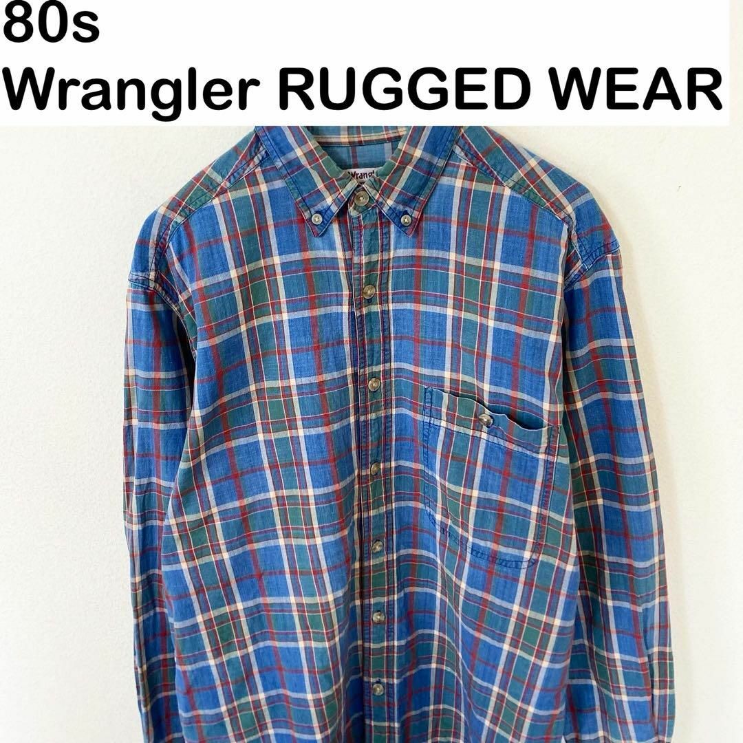 80s Wrangler RUGGED WEAR 長袖　チェック　シャツ　古着 メンズのトップス(Tシャツ/カットソー(七分/長袖))の商品写真