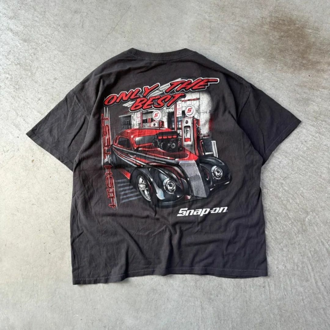 snap on Tシャツ 両面プリント 90s-00s フェード　チャコール メンズのトップス(Tシャツ/カットソー(半袖/袖なし))の商品写真