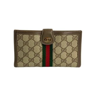 グッチ(Gucci)のほぼ未使用 GUCCI オールドグッチ グッチ ヴィンテージ シェリーライン GG ロゴ 金具 レザー 長財布 ウォレット ブラウン 茶 99622(財布)