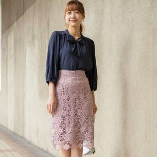 トッコクローゼット(TOCCO closet)のトッコクローゼット リボンウエスト総レースタイトスカート(ひざ丈スカート)