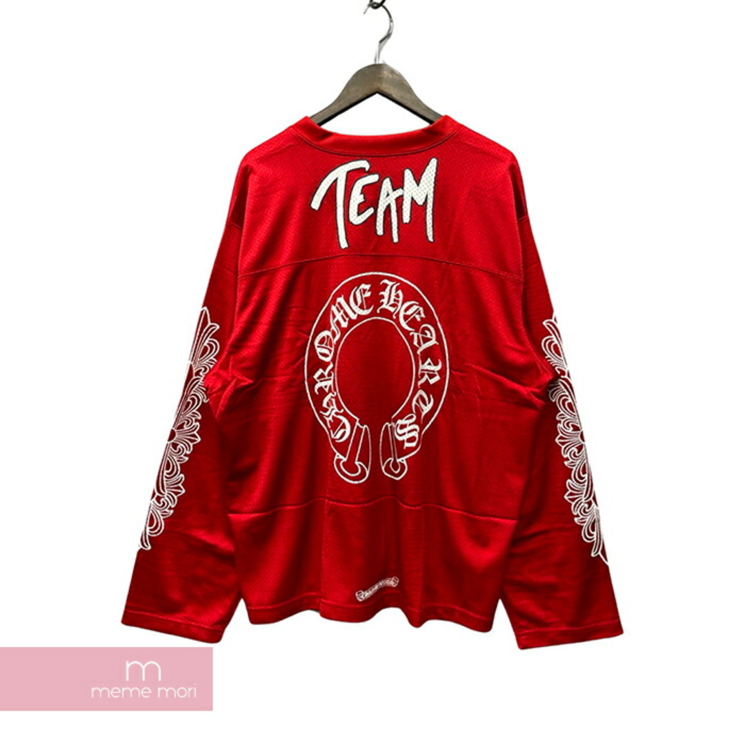 Chrome Hearts(クロムハーツ)のCHROME HEARTS Matty "TEAM" Mesh Warm Up Jersey クロムハーツ マッティ"チーム”メッシュウォームアップジャージー 長袖 ホースシュー ロゴプリント レッド サイズM 【240316】【新古品】【me04】 メンズのトップス(Tシャツ/カットソー(半袖/袖なし))の商品写真