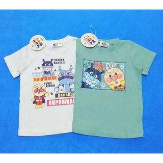 アンパンマン(アンパンマン)の新品　95cm　アンパンマン　男の子半袖Ｔシャツ2枚セット　だだんだん×窓カーキ(Tシャツ/カットソー)