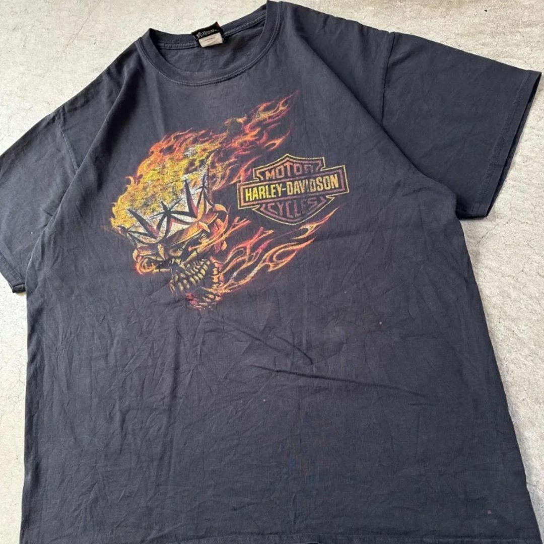 Harley Davidson(ハーレーダビッドソン)のハーレーダビッドソン tシャツ スカル　スミクロ フェード  両面プリント メンズのトップス(Tシャツ/カットソー(半袖/袖なし))の商品写真